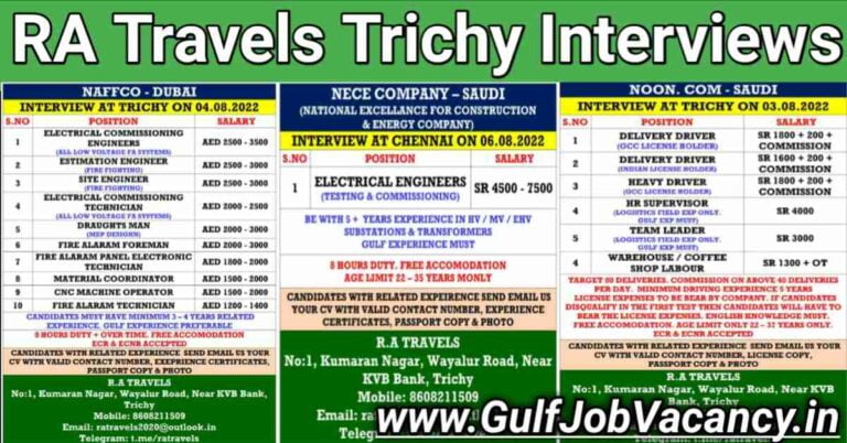 RA Travels Trichy – Vacancies For Saudi & UAE
