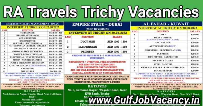 RA Travels Vacancies | Gulf Interview Hiring