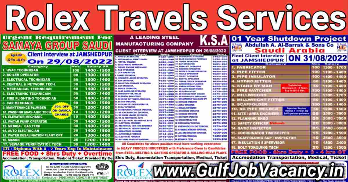 Read more about the article Rolex Travels Jamshedpur | KSA & Dubai Vacancies