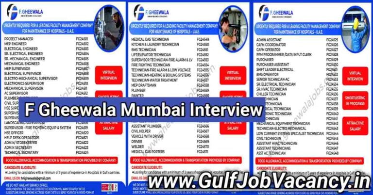 F Gheewala  | Hospital Maintenance Hiring For UAE