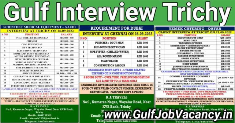 Gulf Interview Trichy | Qatar, Saudi, Dubai Vacancy
