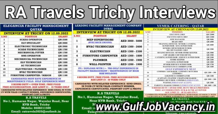 Gulf Job Interview | RA Travels Trichy Vacancies