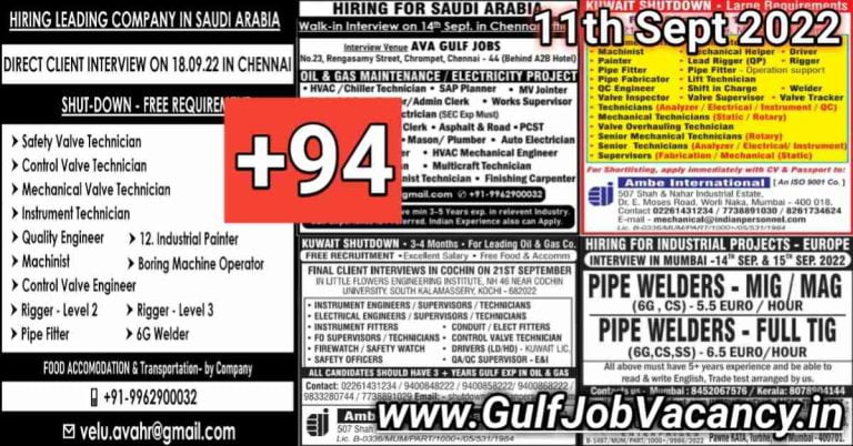 Gulf Job Vacancies Newspaper 11 September 2022