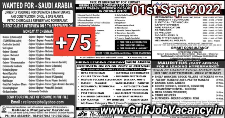 Gulf Job Vacancies Newspaper 01 September 2022