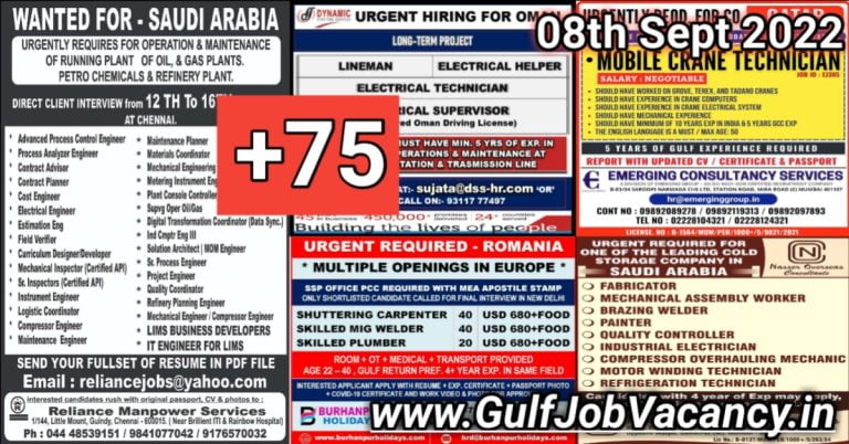 Gulf Job Vacancies Newspaper 08 September 2022