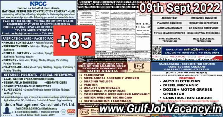 Gulf Job Vacancies Newspaper 09 September 2022