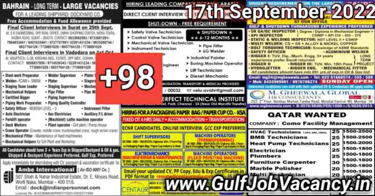 Gulf Job Vacancies Newspaper 17 September 2022