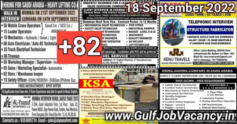Gulf Job Vacancies Newspaper 18 September 2022