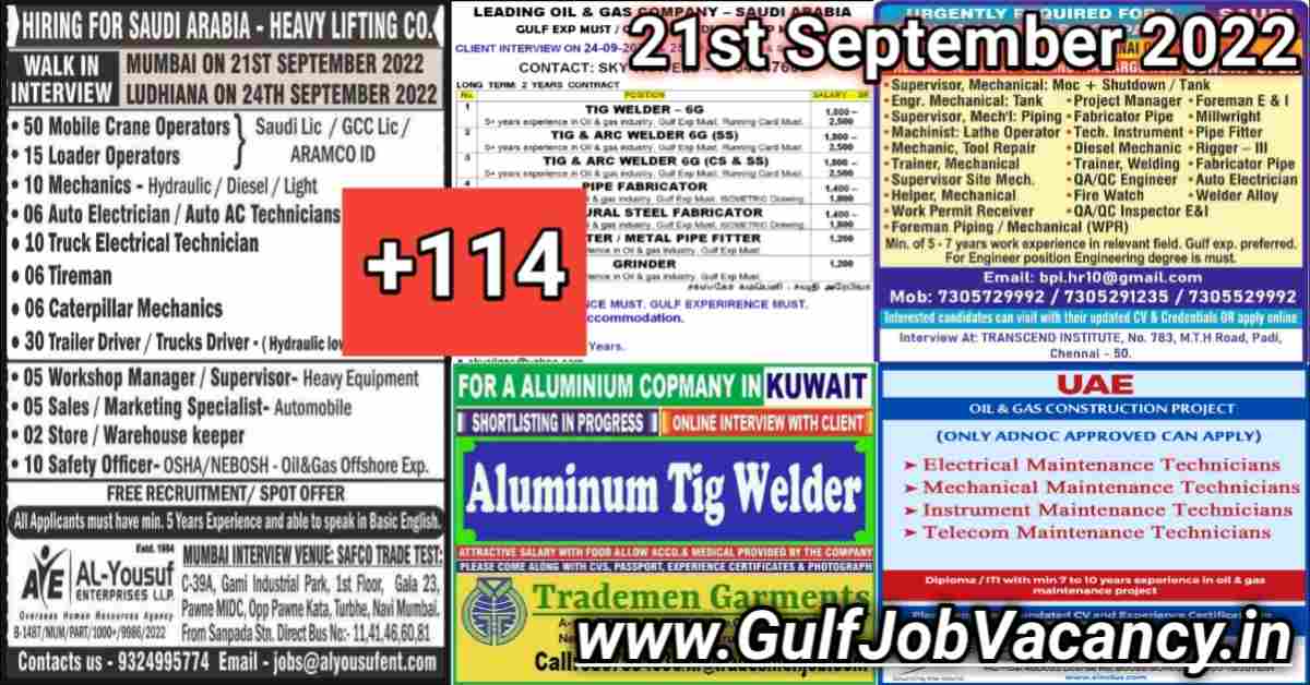 Gulf Job Vacancies Newspaper 21st September 2022