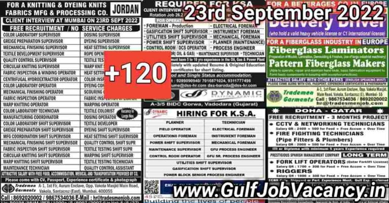 Gulf Job Vacancies Newspaper 23 September 2022