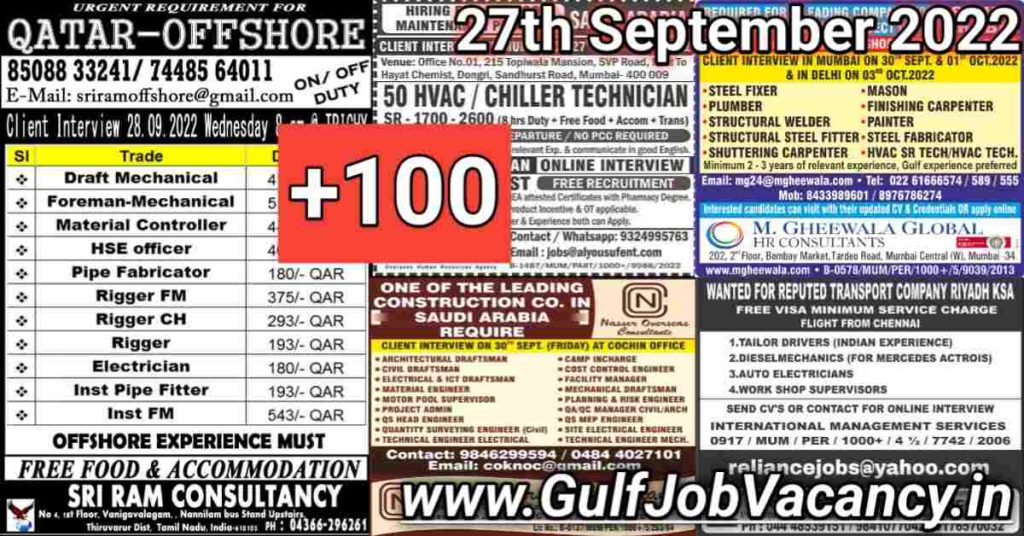 Gulf Job Vacancies Newspaper 27th September 2022