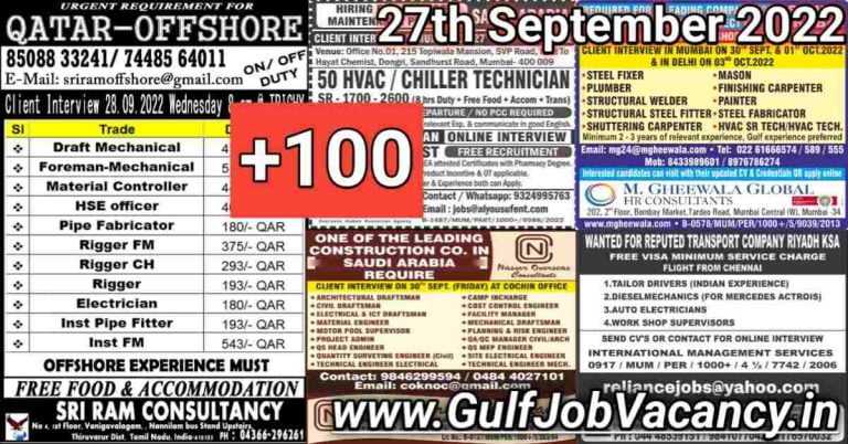 Gulf Job Vacancies Newspaper 27 September 2022