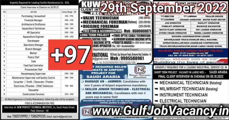 Gulf Job Vacancies Newspaper 29 September 2022