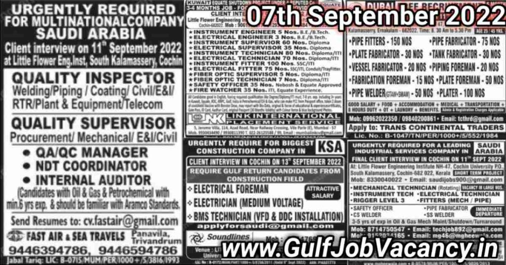 Malayala Classified Gulf Jobs Newspaper 07th September 2022