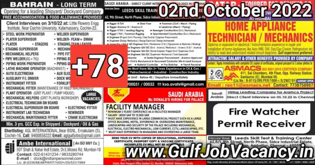 Gulf Job Vacancies Newspaper 02nd October 2022