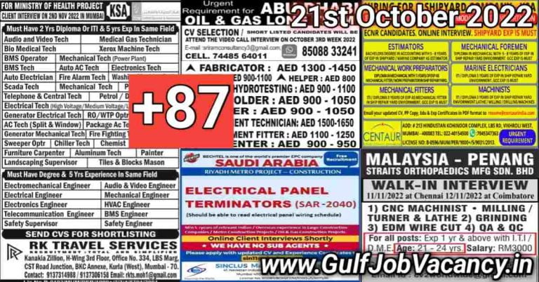 Gulf Job Vacancies Newspaper 21 October 2022