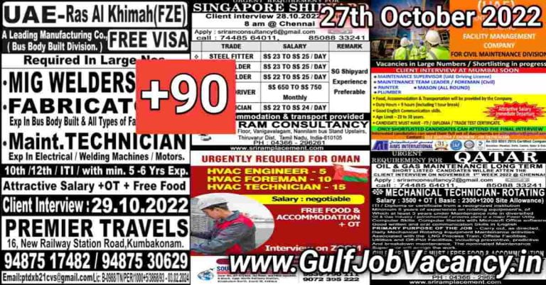 Gulf Job Vacancies Newspaper 27 October 2022