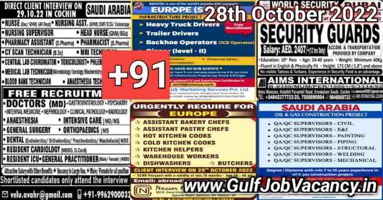 Gulf Job Vacancies Newspaper 28 October 2022