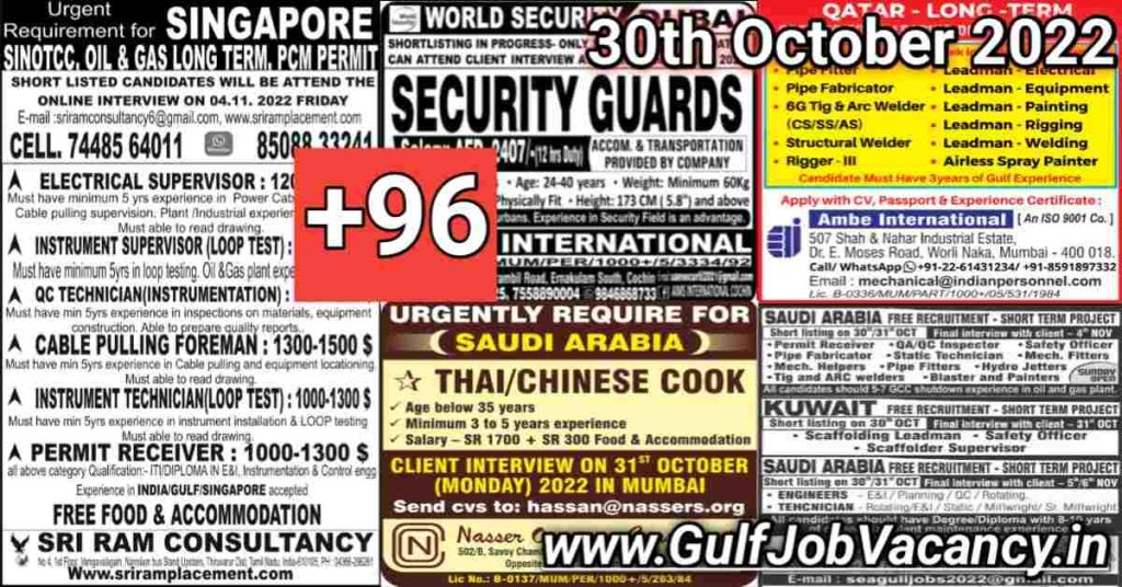 Gulf Job Vacancies Newspaper 30th October 2022