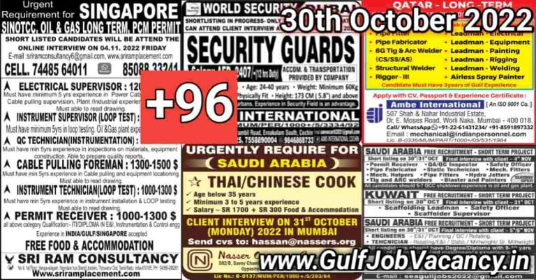 Gulf Job Vacancies Newspaper 30 October 2022