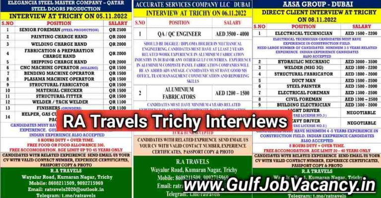 Gulf Job Interview Trichy | RA Travels Vacancies