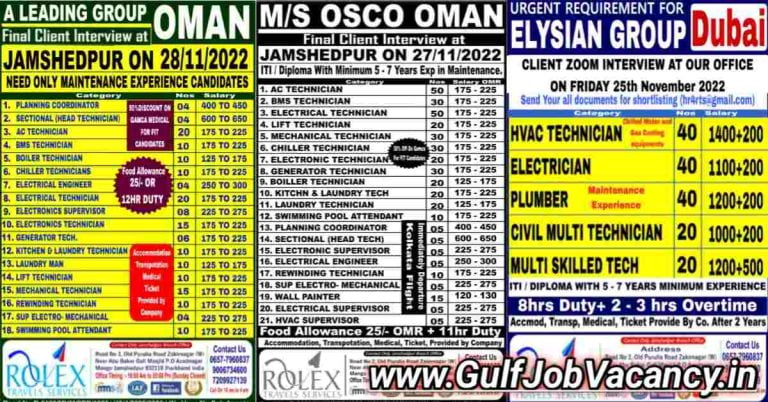 Gulf Job Rolex Travels | Oman And Dubai Vacancies