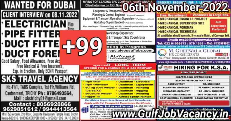 Gulf Job Vacancies Newspaper 06 November 2022