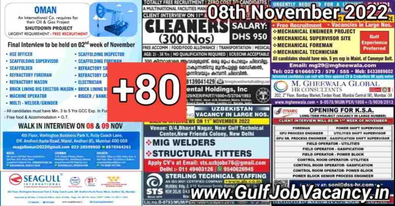Gulf Job Vacancies Newspaper 08 November 2022