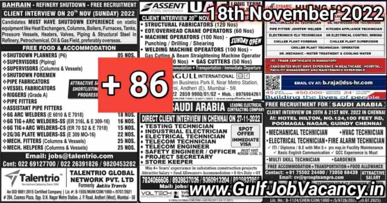 Gulf Job Vacancies Newspaper 18 November 2022