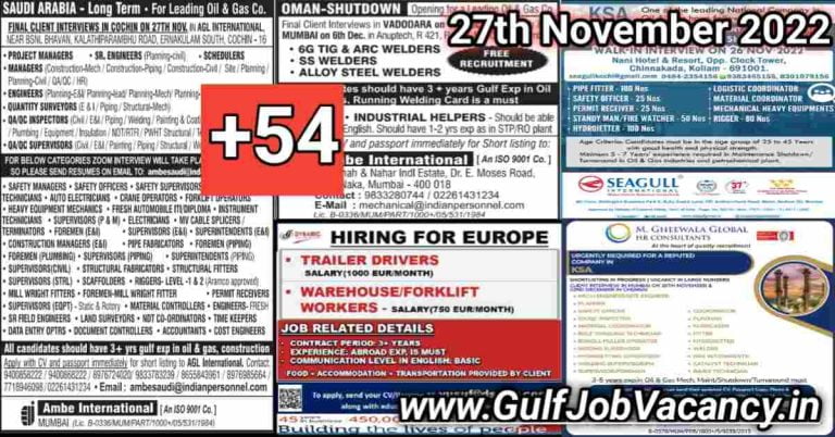 Gulf Job Vacancies Newspaper 27 November 2022