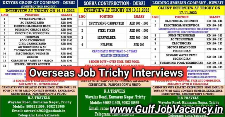 Overseas Interviews | RA Travels Trichy Vacancies