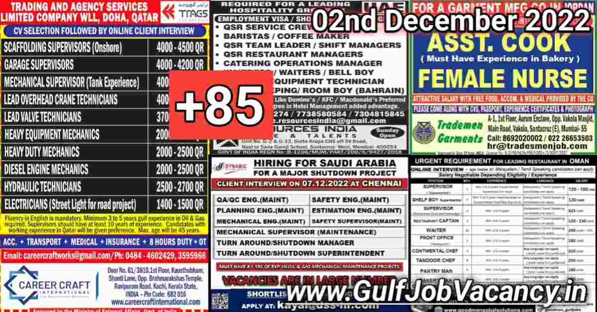 Gulf Job Vacancies Newspaper 02nd December 2022