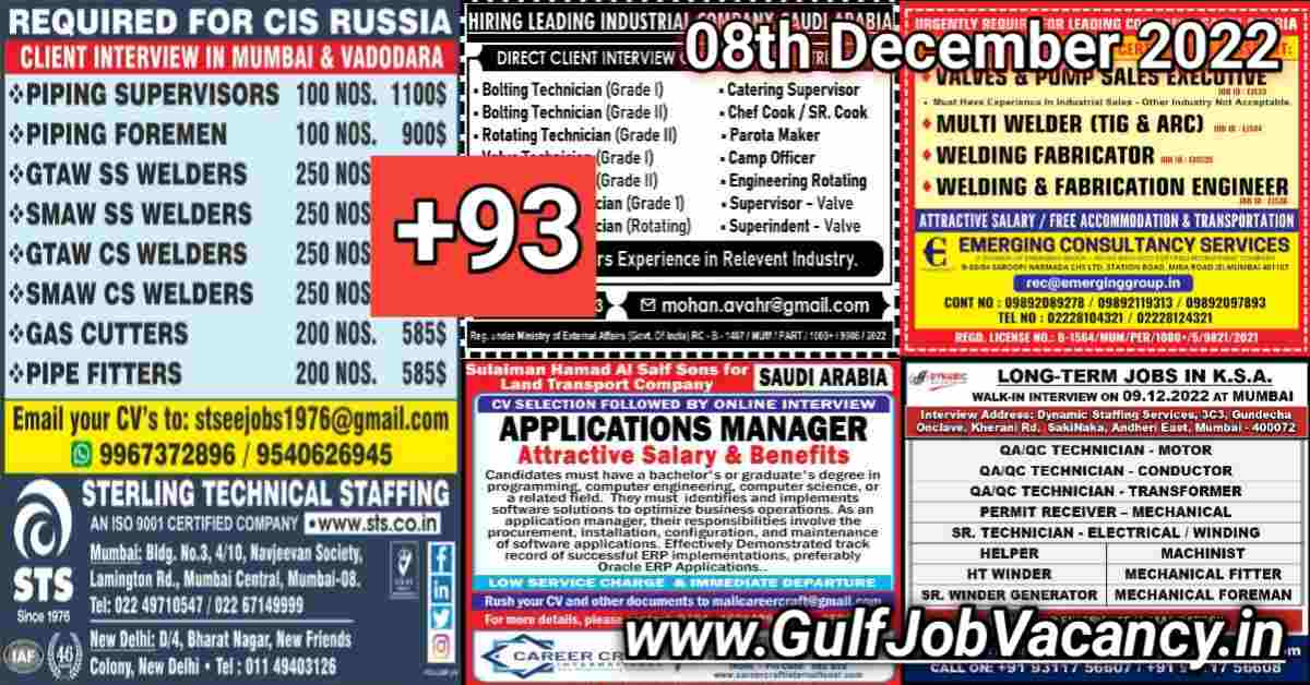 Gulf Job Vacancy Newspaper 08th December 2022