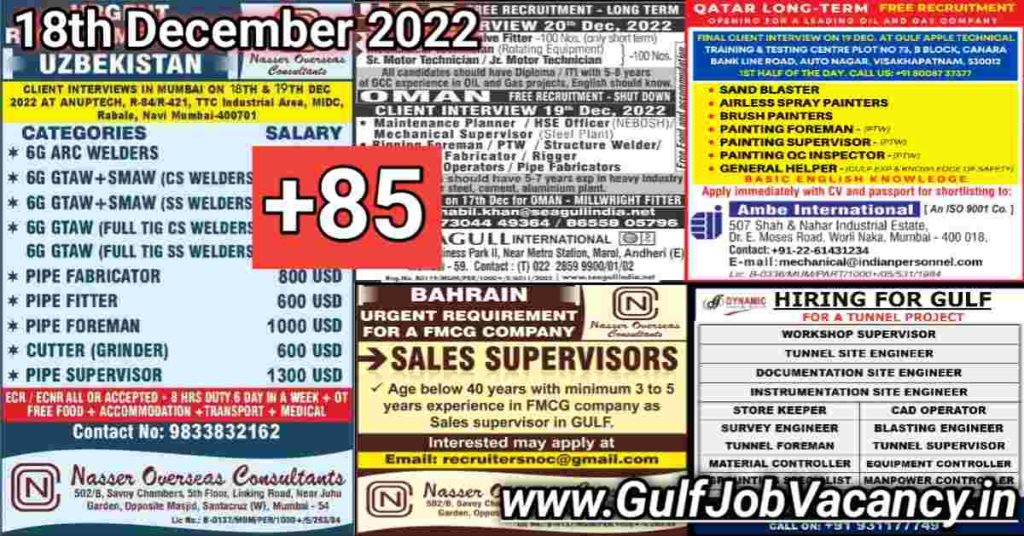 Gulf Job Vacancy Newspaper 18th December 2022