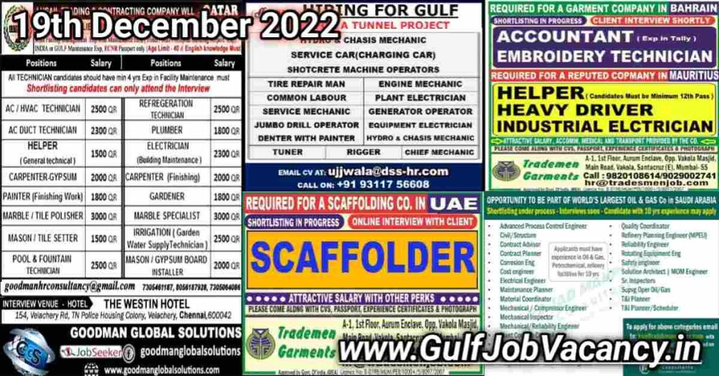 Gulf Job Vacancy Newspaper 19th December 2022