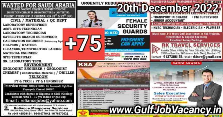 Gulf Job Vacancy Newspaper 20 December 2022