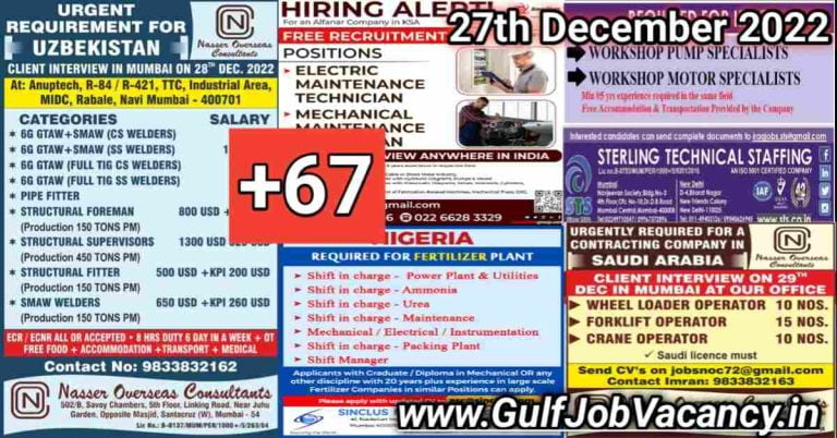 Gulf Job Vacancy Newspaper 27 December 2022