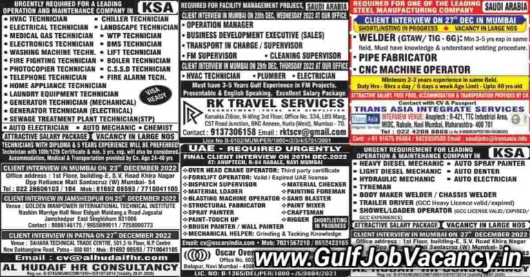 Mumbai Paper Interviews | Overseas Job Vacancy