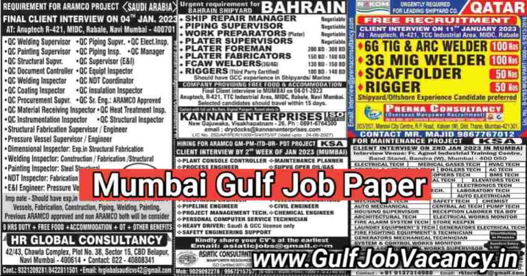 Mumbai Paper Jobs | Gulf Free Recruitment