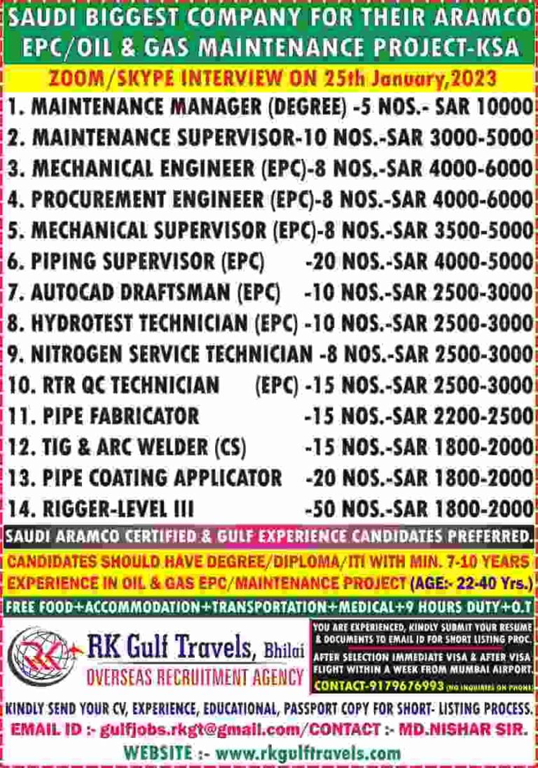 ARAMCO Jobs – EPC/Oil & Gas Maintenance Project