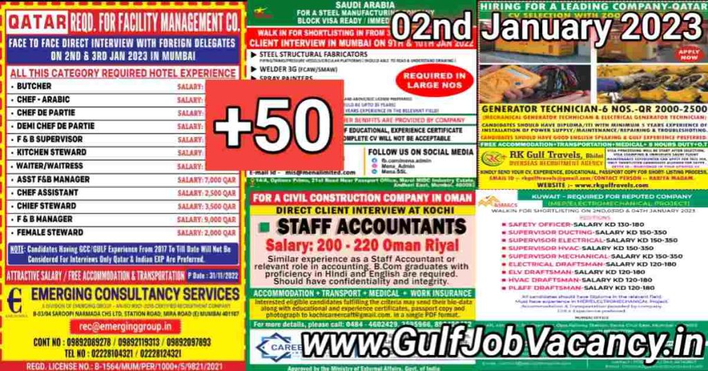 Gulf Job Vacancy Newspaper 02nd January 2023