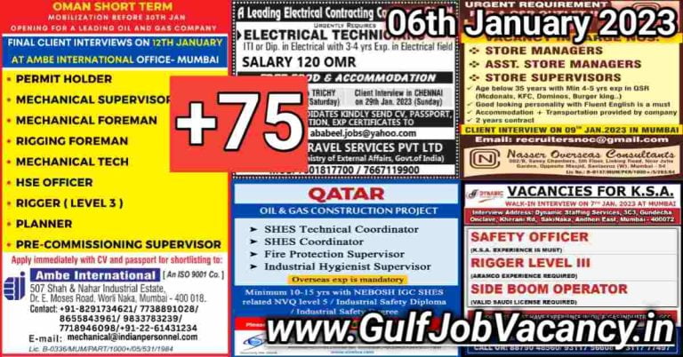Gulf Job Vacancy Newspaper 06 January 2023