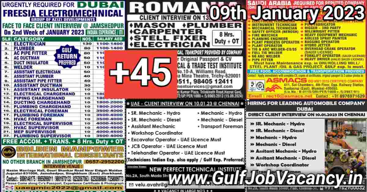 Gulf Job Vacancy Newspaper 09th January 2023