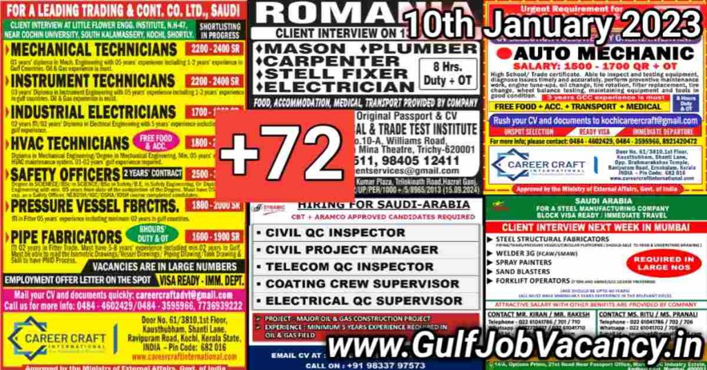 Gulf Job Vacancy Newspaper 10th January 2023