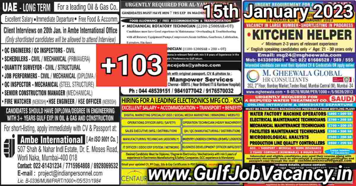 Gulf Job Vacancy Newspaper 15th January 2023