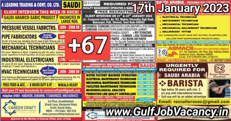Gulf Job Vacancy Newspaper 17 January 2023
