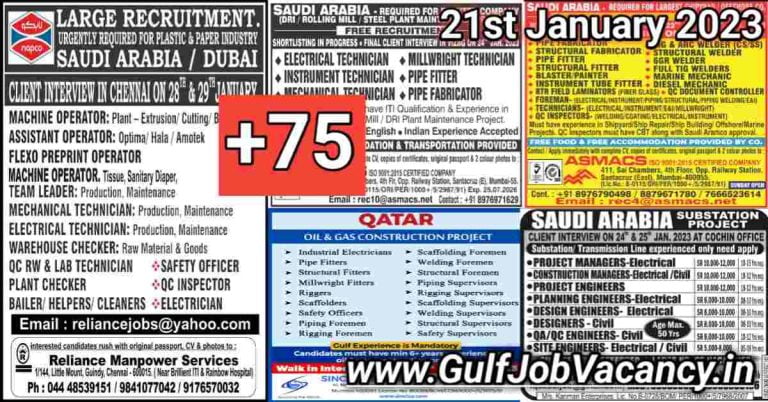 Gulf Job Vacancy Newspaper 21 January 2023