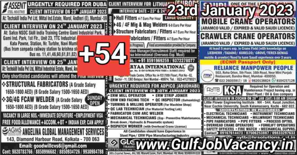 Gulf Job Vacancy Newspaper 23rd January 2023
