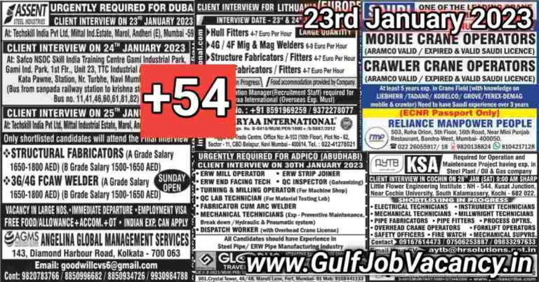Gulf Job Vacancy Newspaper 23 January 2023
