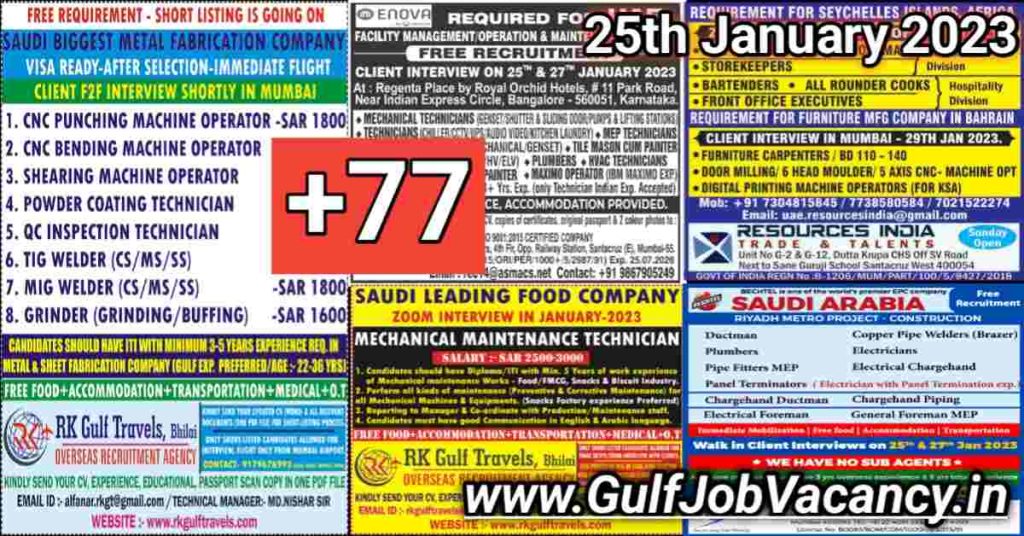 Gulf Job Vacancy Newspaper 25th January 2023